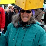 Cheesehead protestor at Olympia rally, 2/26/11 - photo copyright 2011 by Larry Neilson.