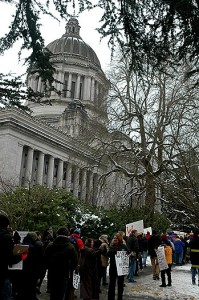 Demonstrators at Olympia, WA State Capitol