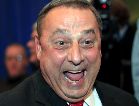 Republican gubernatorial candidate Paul LePage greets his supporters at his election night party, Tuesday, Nov. 2, 2010, in Waterville, Maine. (AP Photo/Robert F. Bukaty)   Original Filename: Maine Governor.JPEG-09980.jpg