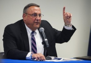 BELFAST, MAINE -- 04/28/2015 - Gov. Paul LePage talks about his budget during a Town Hall meeting at  the University of Maine Hutchinson Center in Belfast Tuesday. Ashley L. Conti | BDN