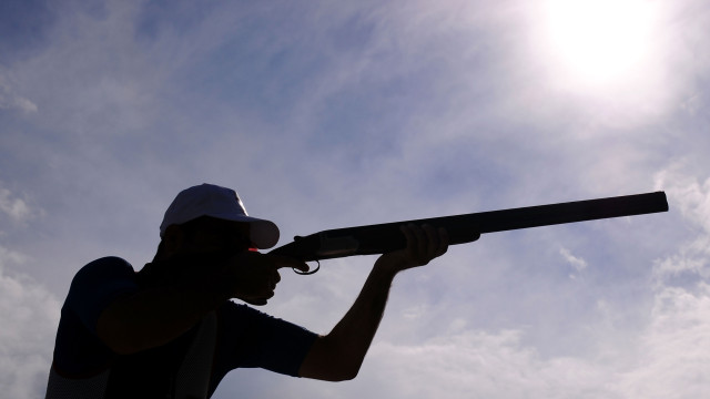 LONDON, ENGLAND - AUGUST 06: Anton Glasnovic of Croatia competes in the Men's Trap Shooting Final on Day 10 of the London 2012 Olympic Games at the Royal Artillery Barracks on August 6, 2012 in London, England. (Photo by Lars Baron/Getty Images)