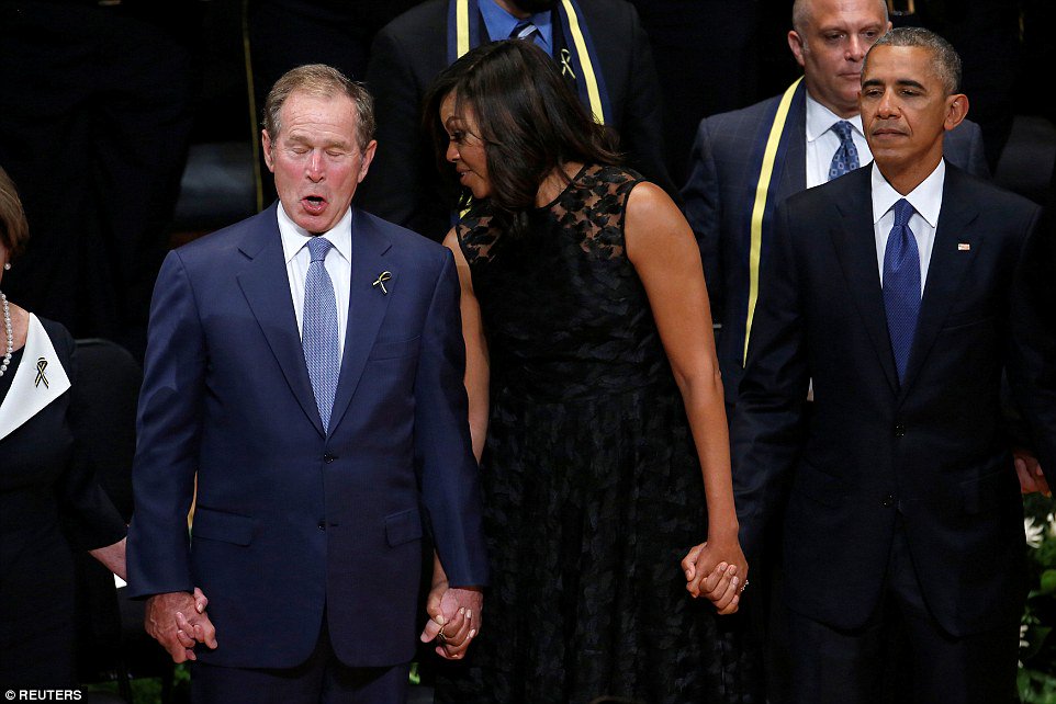 Was George W. Bush Drunk At The Memorial For The Slain Dallas Police Officers? Read more at http://wonkette.com/604047/was-george-w-bush-drunk-at-the-memorial-for-the-slain-dallas-police-officers#4pso2Ed3jgY0b8K1.99